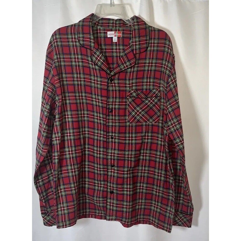 M Merry Wear Christmas Flannel Woman Pajama Top With Pocket Long Sleeve Plaid
